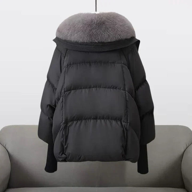 Women’s Padded Winter Jacket with Wide Faux Fur Collar