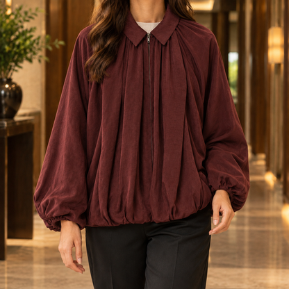 Women’s Oversized Gathered Balloon Zip Jacket