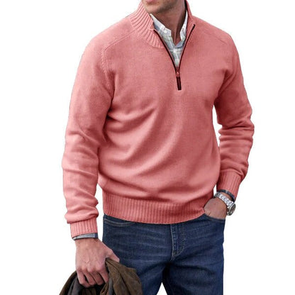 Men’s Cashmere Ribbed Quarter-Zip Pullover
