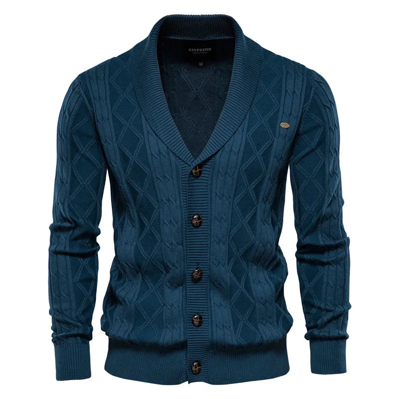 Men’s Cotton Cable-Knit Shawl Collar Cardigan