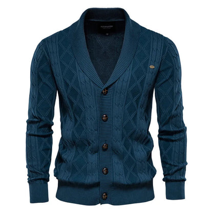 Men’s Cotton Cable-Knit Shawl Collar Cardigan