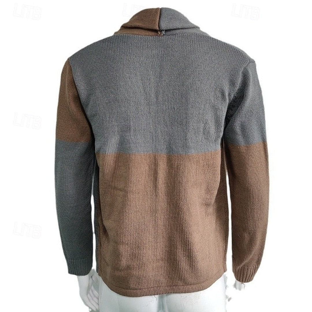 Men’s Color-Block Shawl Collar Button-Front Cardigan