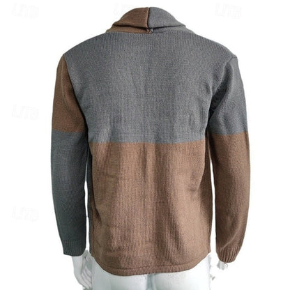 Men’s Color-Block Shawl Collar Button-Front Cardigan