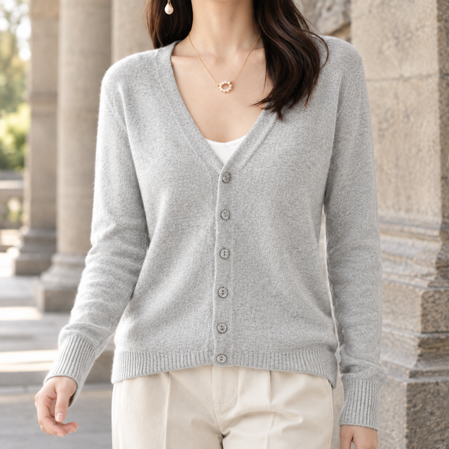 Women’s Relaxed Deep V-Neck Button Knit Cardigan