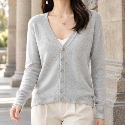 Women’s Relaxed Deep V-Neck Button Knit Cardigan