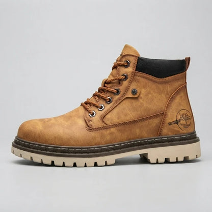 Men’s Faux-Leather Ankle Work Boots with Lug Sole