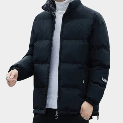 Men’s Paisley-Panel Quilted Stand-Collar Puffer Jacket