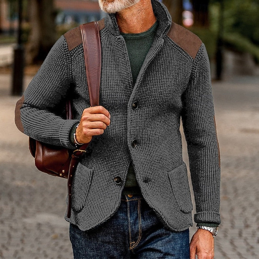 Men’s Textured Stand-Collar Button-Front Knit Cardigan