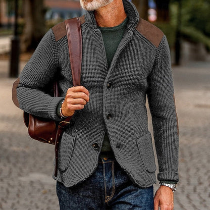 Men’s Textured Stand-Collar Button-Front Knit Cardigan
