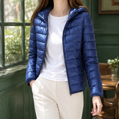 Women’s Padded Cashmere Hooded Zip Jacket