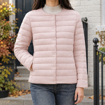 Women’s Lightweight Quilted Collarless Snap Jacket