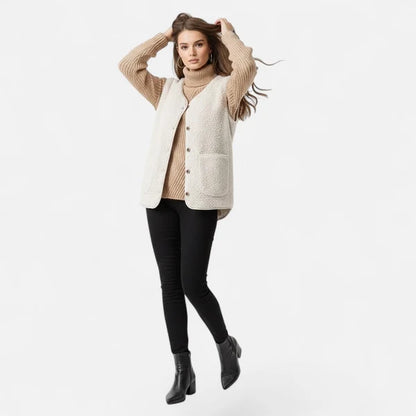 Women’s Plush Cashmere-Blend Sleeveless Button-Front Knit Vest