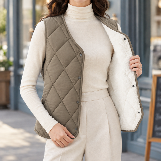 Women’s Diamond Quilted Plush-Lined Snap Vest