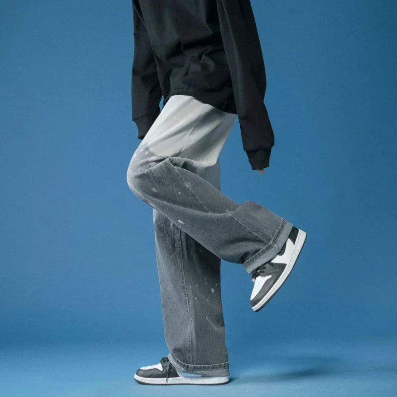 Men’s Tailored Fade-Finish Denim Jeans with Five Pockets