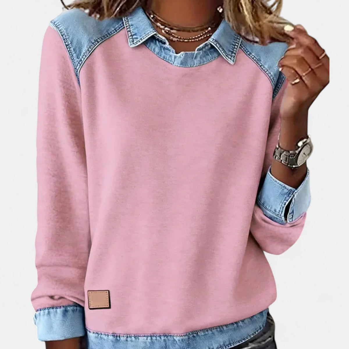 Women’s Contrast Panel Collared Long-Sleeve Knit Sweater