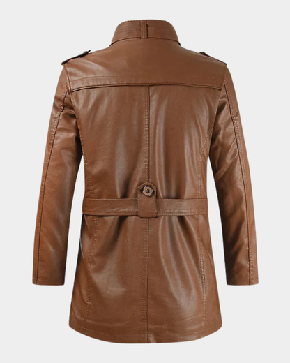 Men’s Longline Buckled Stand-Collar Biker Jacket