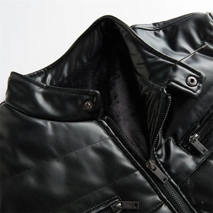 Men’s Heavyweight Quilted Leather Stand-Collar Jacket