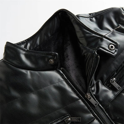 Men’s Heavyweight Quilted Leather Stand-Collar Jacket