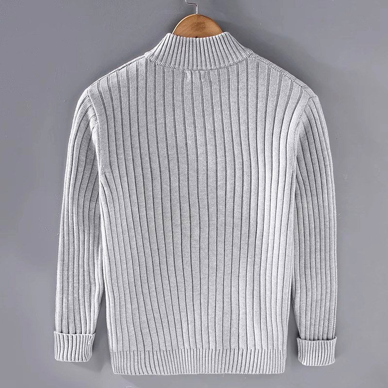 Men’s Striped Ribbed Full-Zip Knit Cardigan