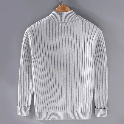 Men’s Striped Ribbed Full-Zip Knit Cardigan