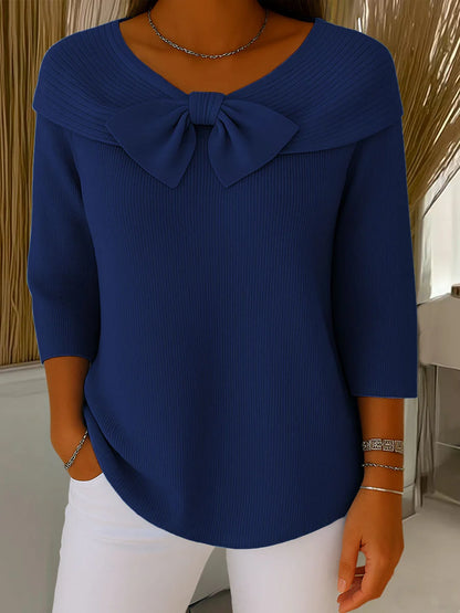 Women’s Bow Neck Detail Relaxed Fit Knit Pullover Sweater
