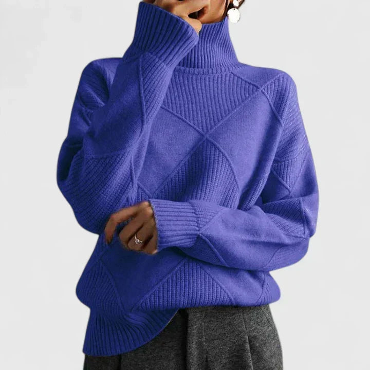 Women’s Textured Diamond Knit Relaxed Turtleneck Sweater
