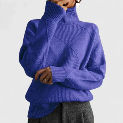 Women’s Textured Diamond Knit Relaxed Turtleneck Sweater