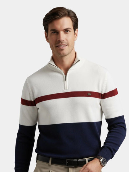 Men’s Cotton-Blend Quarter-Zip Stand Collar Pullover