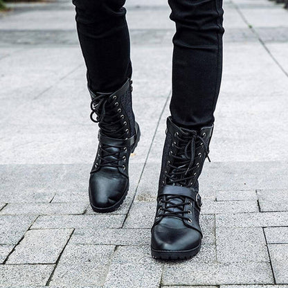 Men’s Rugged Lace-Up Boots with Adjustable Buckle Detail