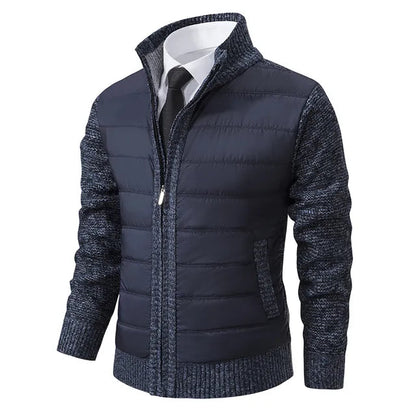 Men’s Quilted Front Knit-Sleeve Stand Collar Jacket