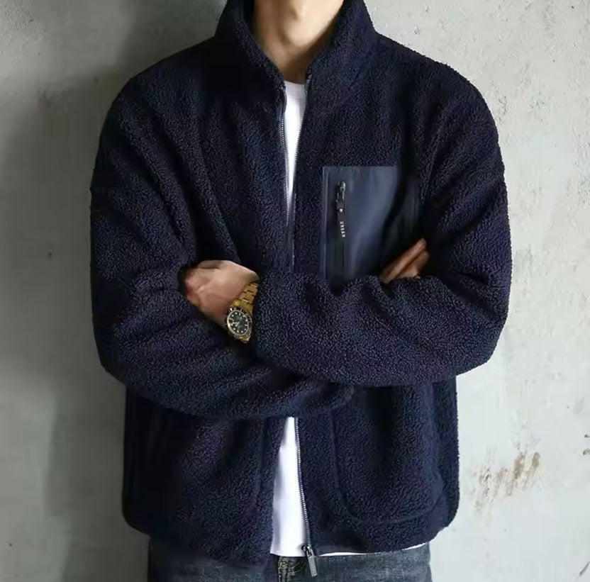 Men’s Plush Fleece High-Collar Zip Jacket