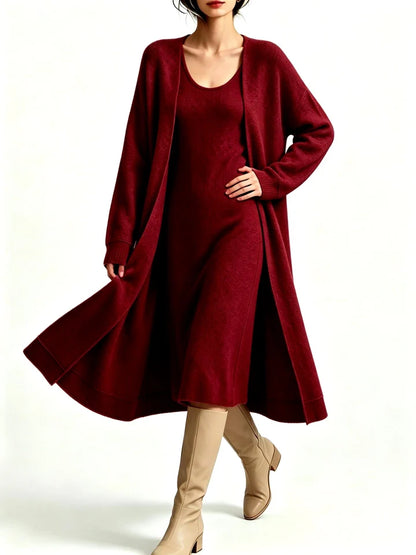 Women's Two-Piece Knit Dress and Longline Cardigan Set
