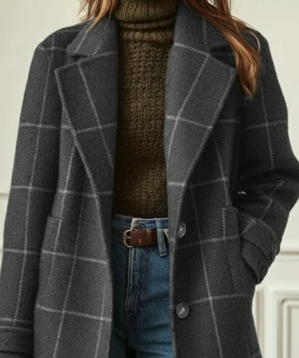 Women’s Longline Wool-Blend Tweed Coat with Wide Lapels