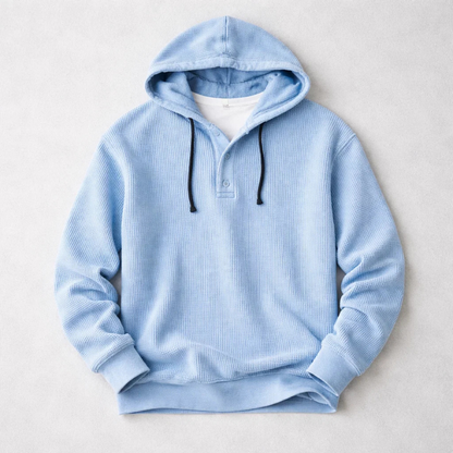 Men’s Waffle-Knit Henley Hooded Pullover