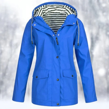 Women’s Lightweight Hooded Rain Coat with Front Flap Pockets