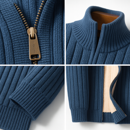 Men’s Ribbed Stand-Collar Full-Zip Cardigan