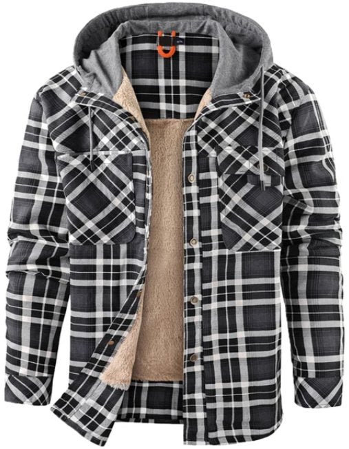 Men’s Printed Fleece-Lined Hooded Shirt Jacket
