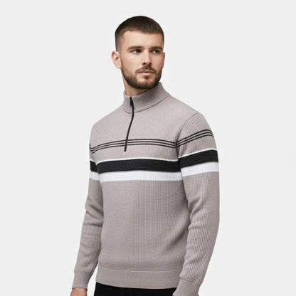 Men’s Striped Half-Zip Stand Collar Knit Sweater