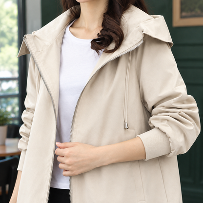 Relaxed Mid-Length Zip Hooded Jacket