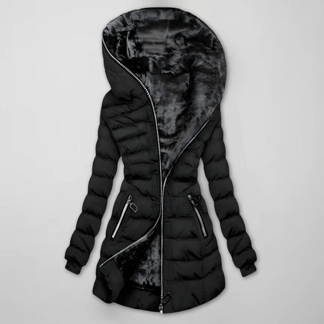 Women's Long Quilted Hooded Winter Coat with Warm Lining