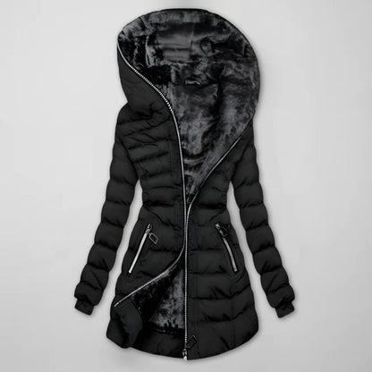 Women's Long Quilted Hooded Winter Coat with Warm Lining