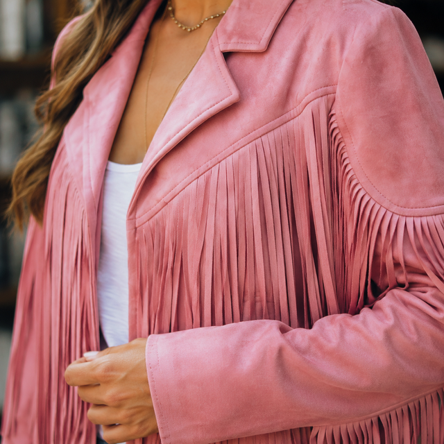 Women’s Cropped Fringe Jacket with Notched Lapels