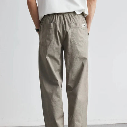 Men’s Relaxed Washed Cotton Trousers with Tapered Leg