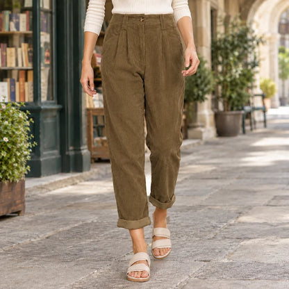 Women’s High-Rise Pleated Tapered Corduroy Pants