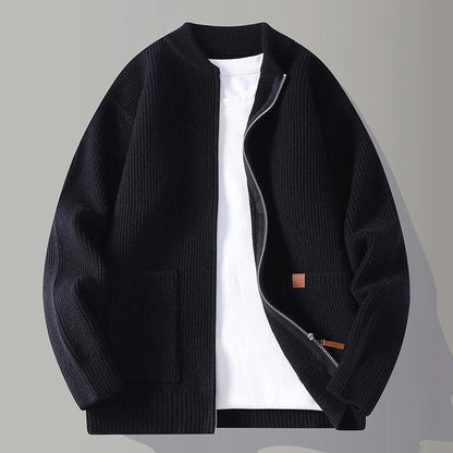 Men’s Vertical Rib Knit Pullover with Stand Collar