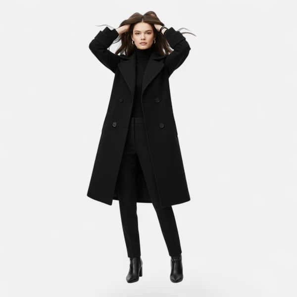 Women’s Slim Double-Breasted Cashmere-Blend Winter Coat