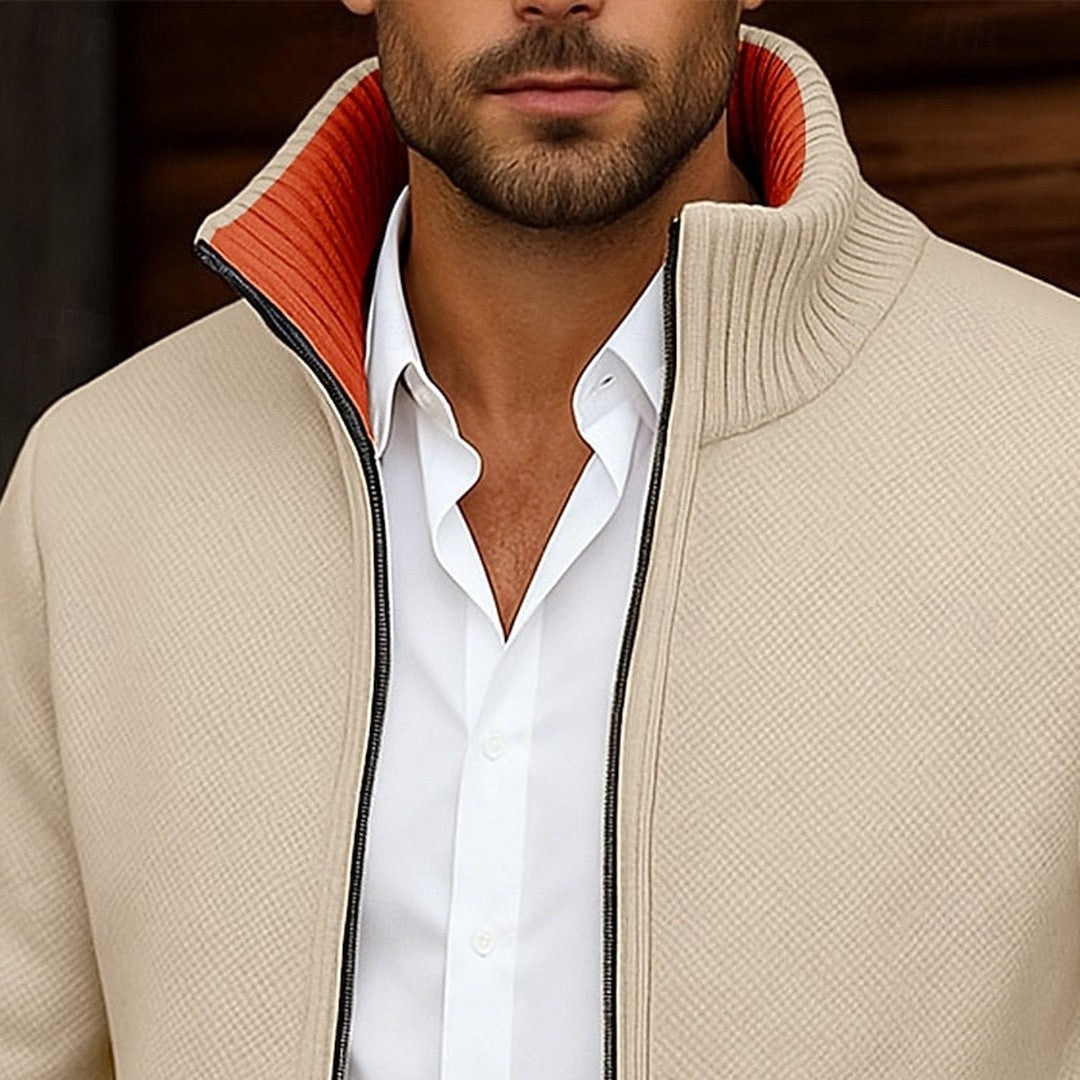 Men’s High-Stand-Collar Full-Zip Knit Cardigan