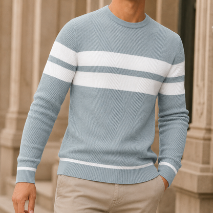 Men’s Textured Geometric Stripe Crewneck Sweater