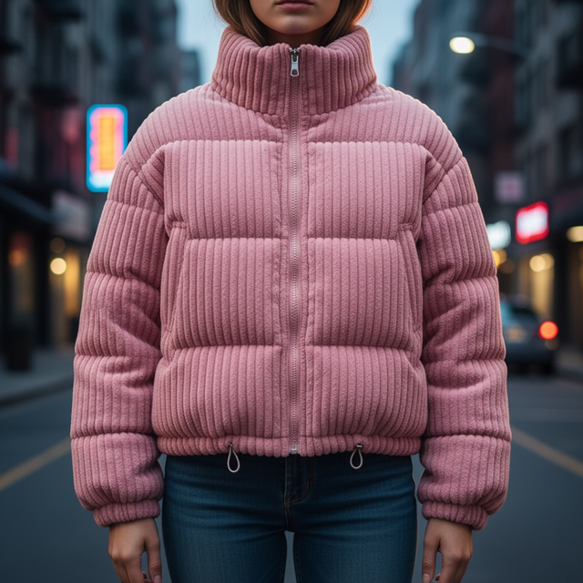 Women’s Cropped Corduroy Quilted Jacket with Boxy Fit