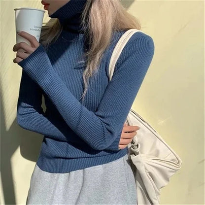 Women’s Soft Ribbed High-Neck Stretch Knit Sweater